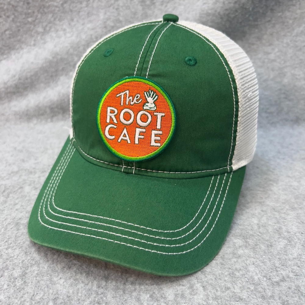 The Root Cafe Mens Green Pacific Headwear Trucker Hat Snapback Mesh Cap OSFM